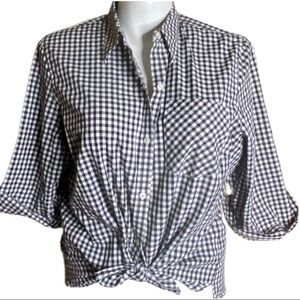 Ralph Lauren Womans Gingham Button Up Collared Shirt 3X Black & White